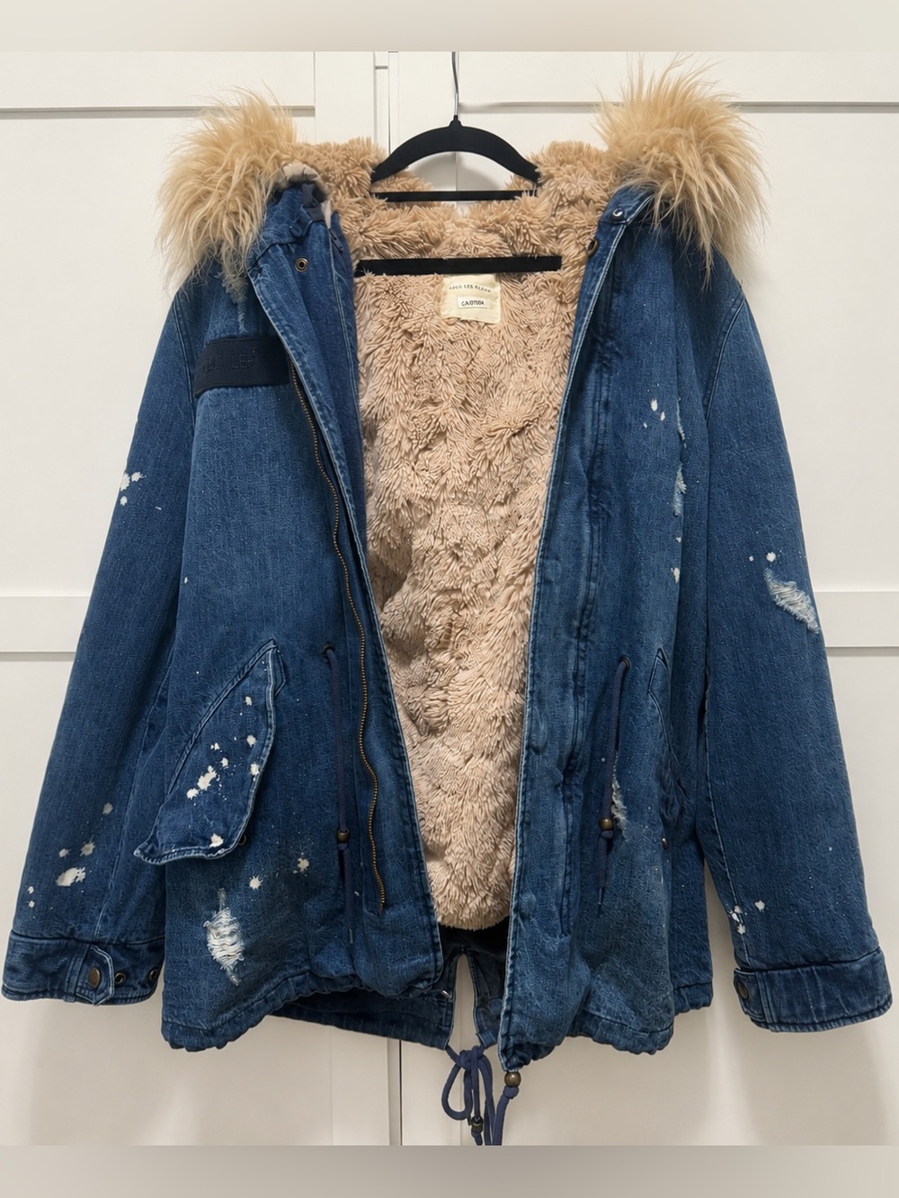 Avec Les Filles Denim Parka with Removable Faux Fur Liner – Size S